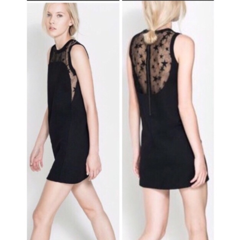 Zara Black Star-Embroidered Mesh Mini Dress